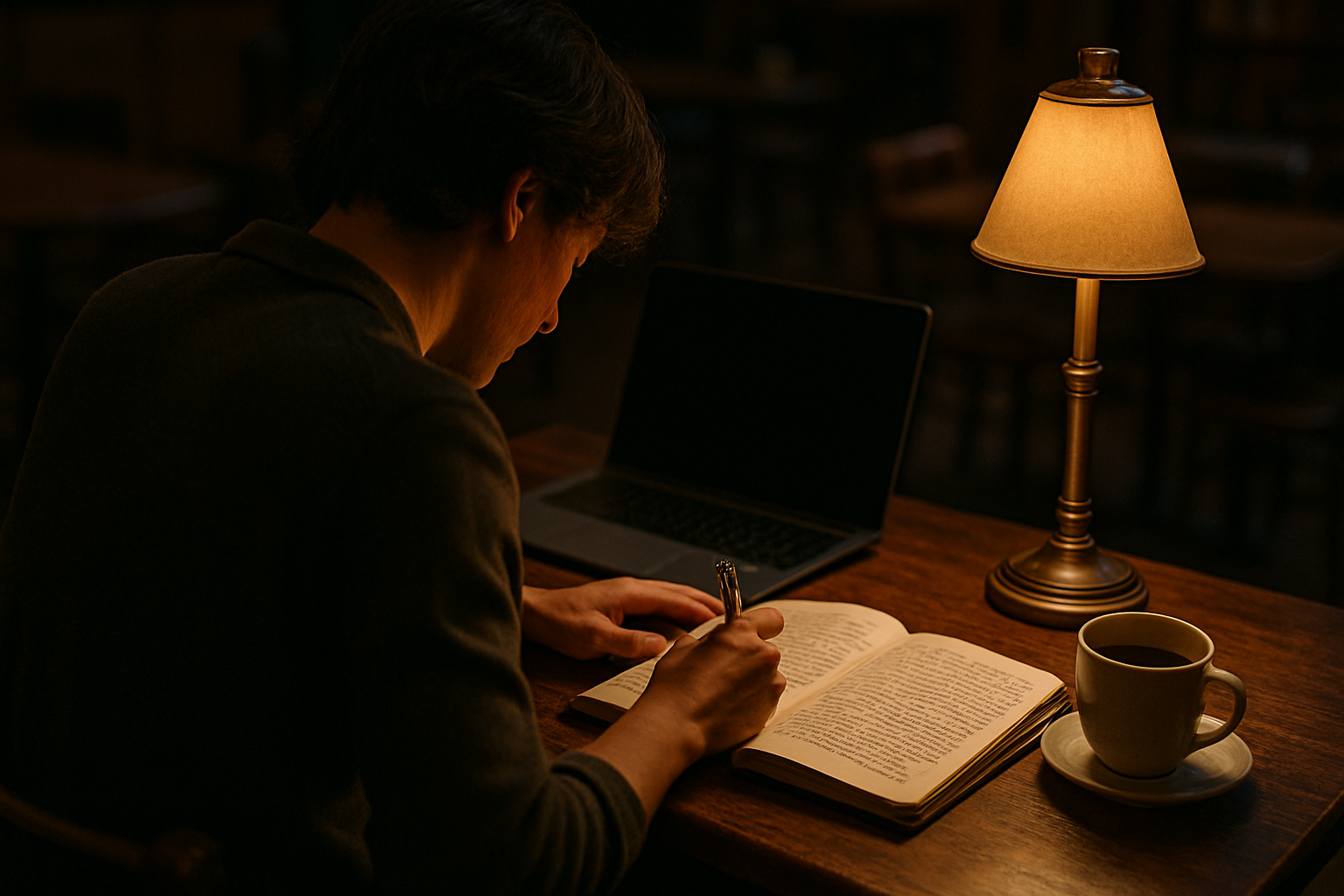 A person writing in a notebook